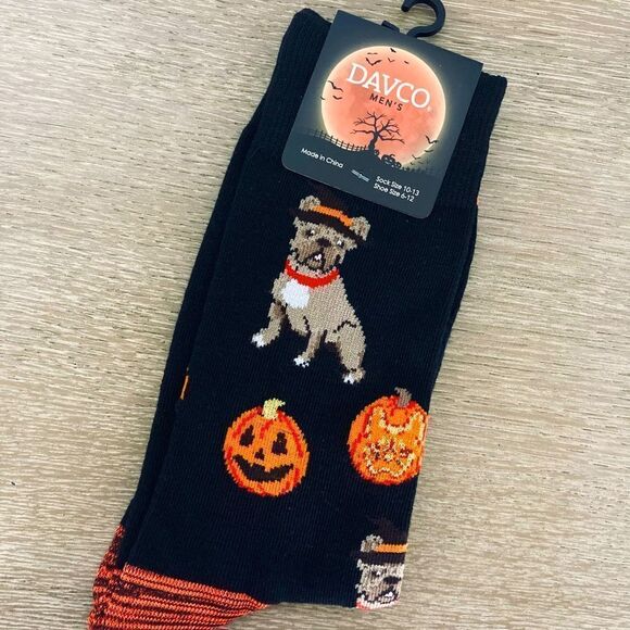 Halloween Frenchie Dog Fall Pumpkin Adult Fun Socks - Picture 1 of 3